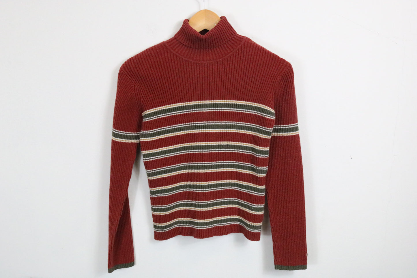 Columbia Turtleneck Sweater | Vintage 90s Ribbed Knit Striped Pullover | Retro Women's Knitwear
