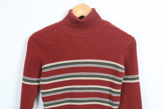 Columbia Turtleneck Sweater | Vintage 90s Ribbed Knit Striped Pullover | Retro Women's Knitwear