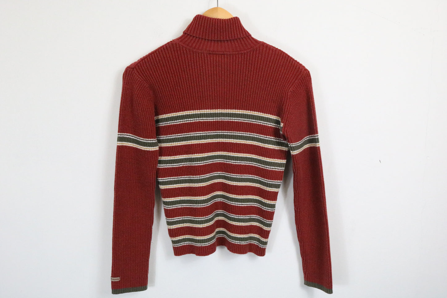 Columbia Turtleneck Sweater | Vintage 90s Ribbed Knit Striped Pullover | Retro Women's Knitwear
