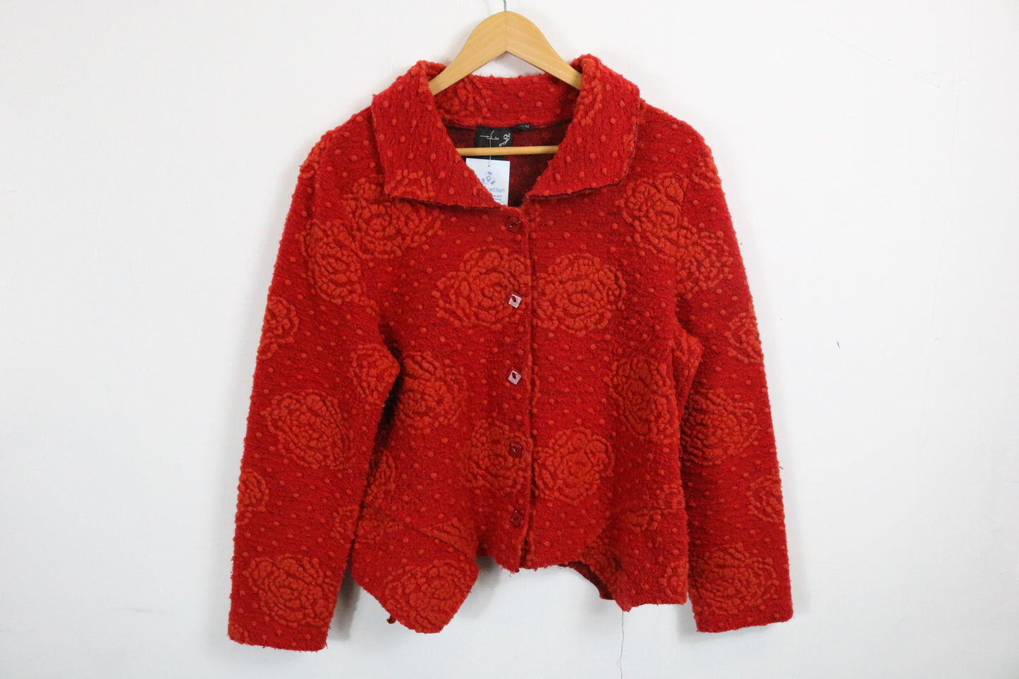 Tla-Design Textured Floral Jacket | Vintage Rose Pattern Wool Button-Up Outerwear | Women's Cozy Statement Layer