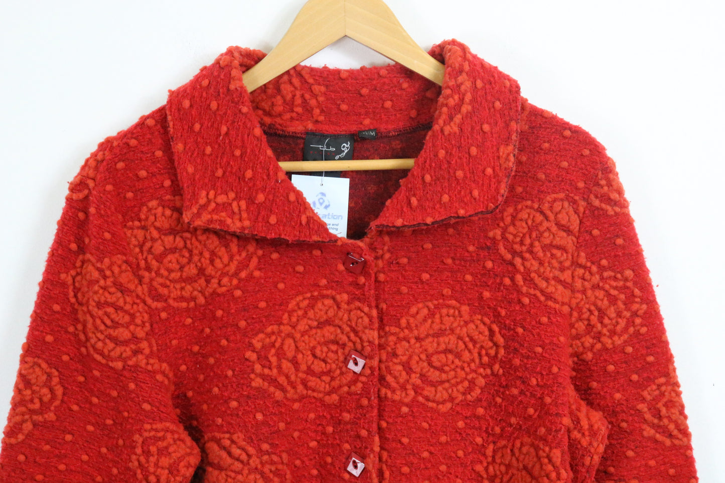 Tla-Design Textured Floral Jacket | Vintage Rose Pattern Wool Button-Up Outerwear | Women's Cozy Statement Layer