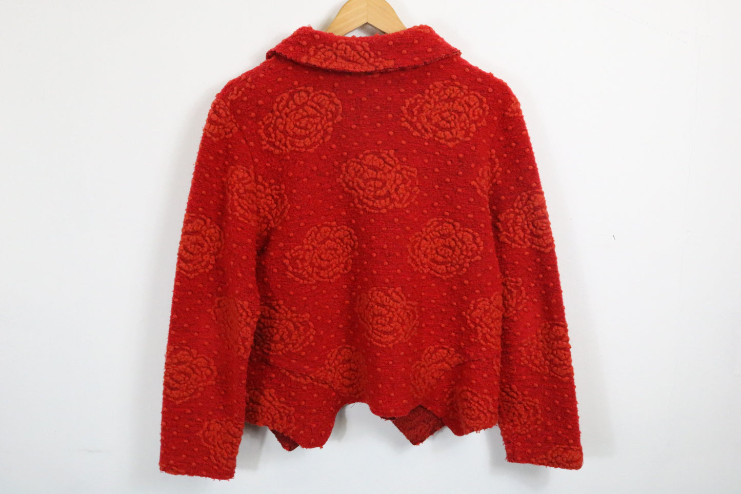 Tla-Design Textured Floral Jacket | Vintage Rose Pattern Wool Button-Up Outerwear | Women's Cozy Statement Layer