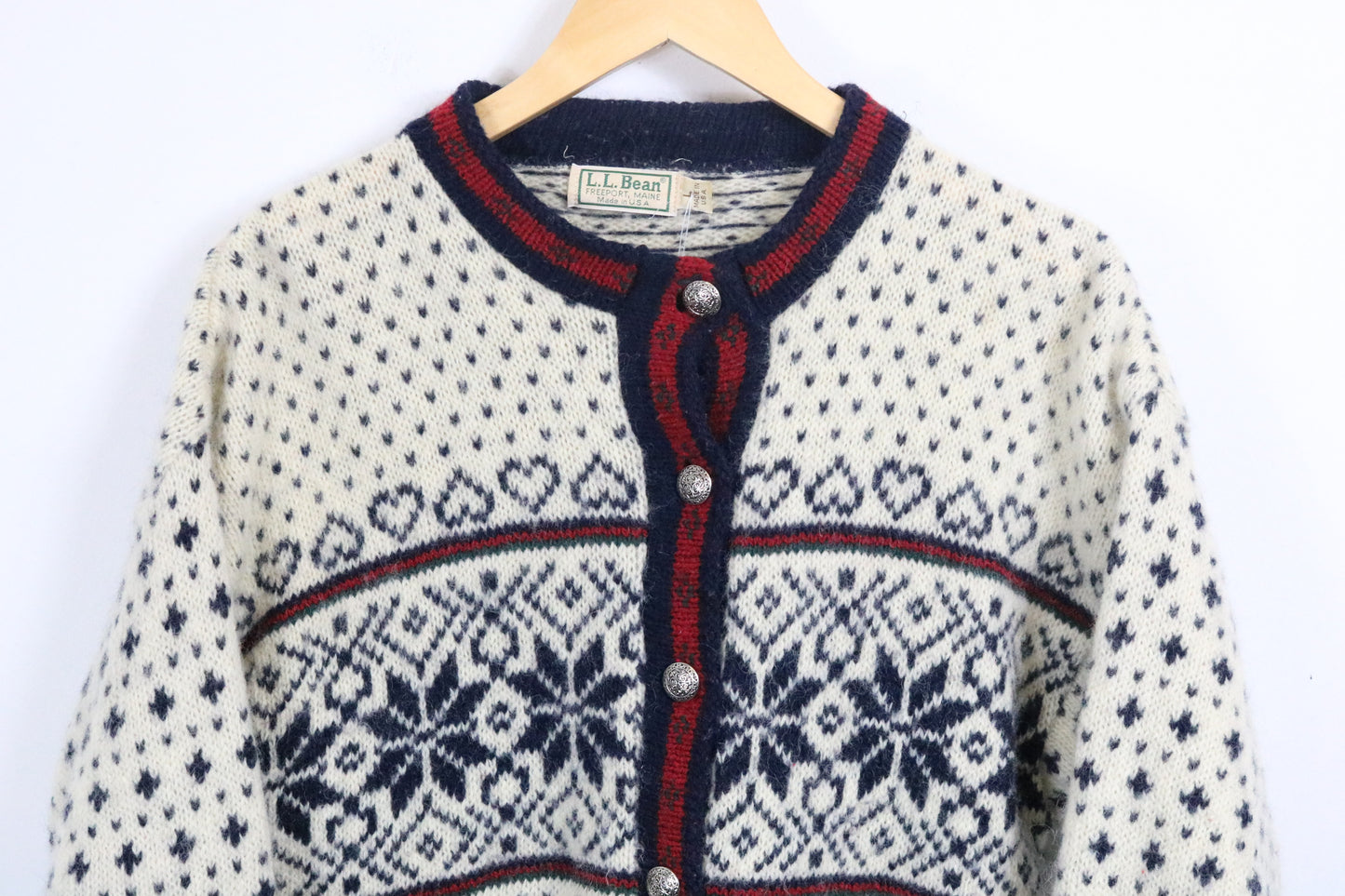 L.L. Bean Knit Cardigan | Vintage Nordic Pattern Wool Sweater | Classic Button-Front Fair Isle Style | Winter Wear