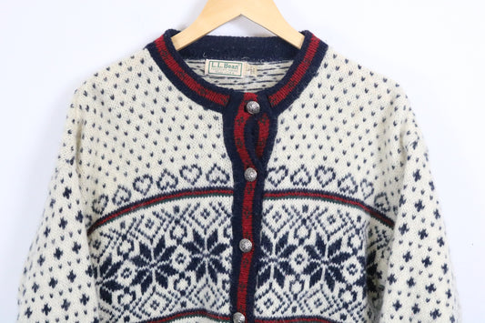 L.L. Bean Knit Cardigan | Vintage Nordic Pattern Wool Sweater | Classic Button-Front Fair Isle Style | Winter Wear