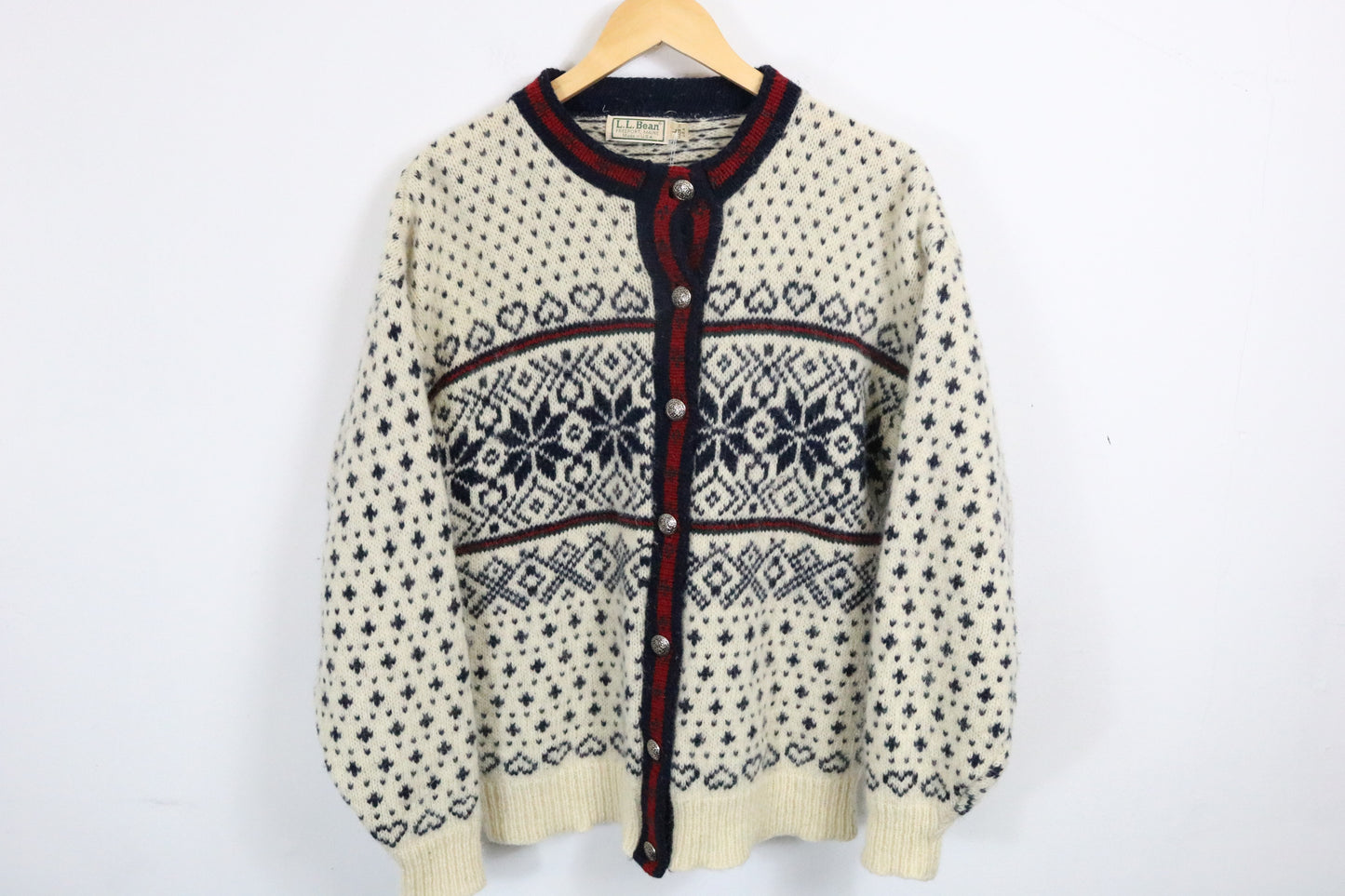 L.L. Bean Knit Cardigan | Vintage Nordic Pattern Wool Sweater | Classic Button-Front Fair Isle Style | Winter Wear