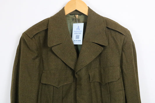 Vintage Military Jacket | 1940s Olive Green Eisenhower Style Wool Outerwear | Classic Short Dress Uniform