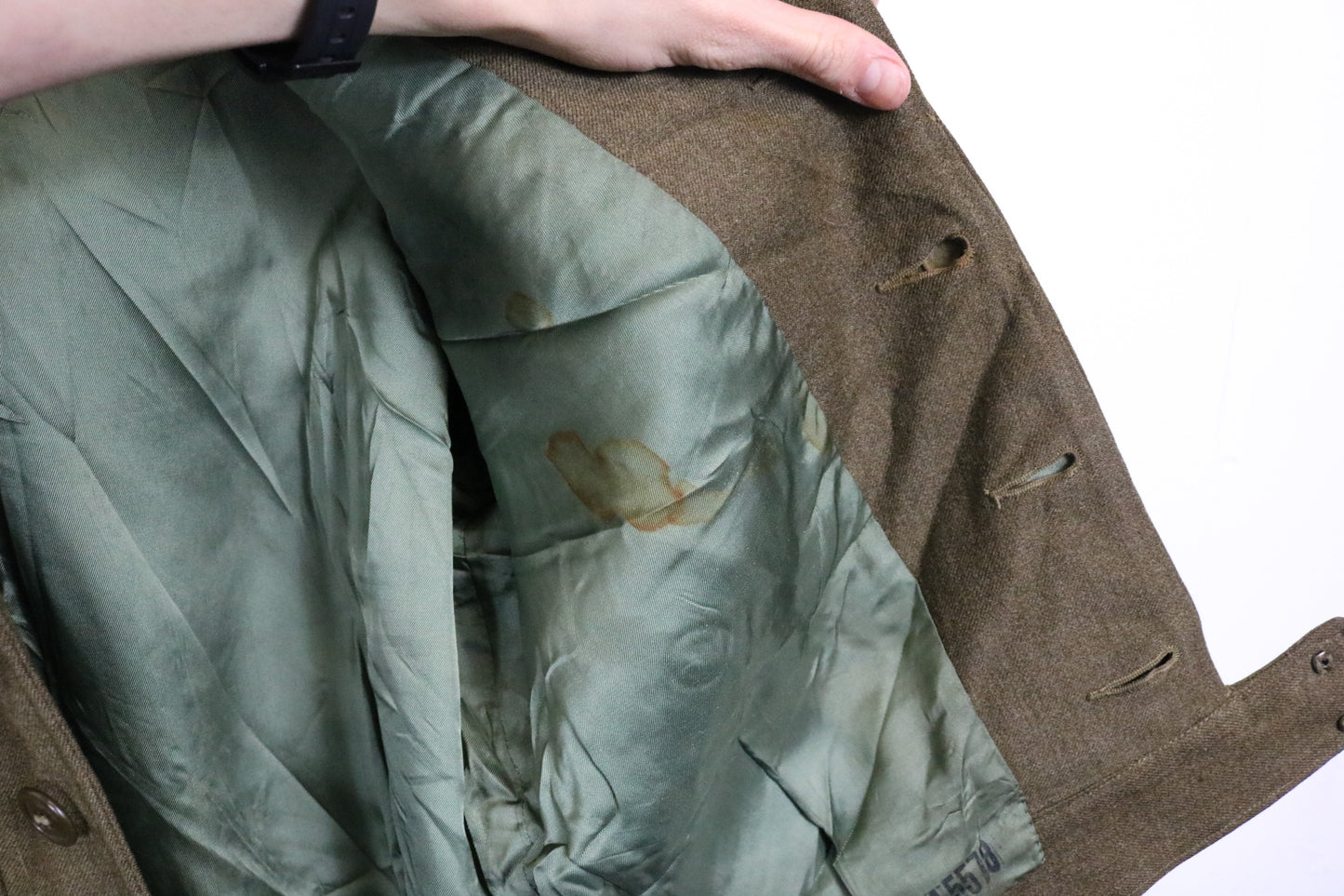 Vintage Military Jacket | 1940s Olive Green Eisenhower Style Wool Outerwear | Classic Short Dress Uniform