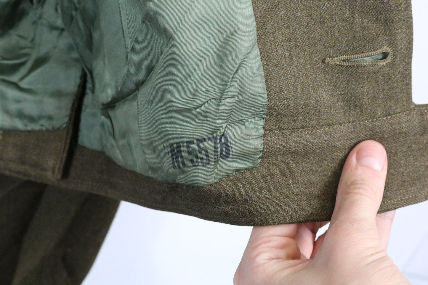 Vintage Military Jacket | 1940s Olive Green Eisenhower Style Wool Outerwear | Classic Short Dress Uniform