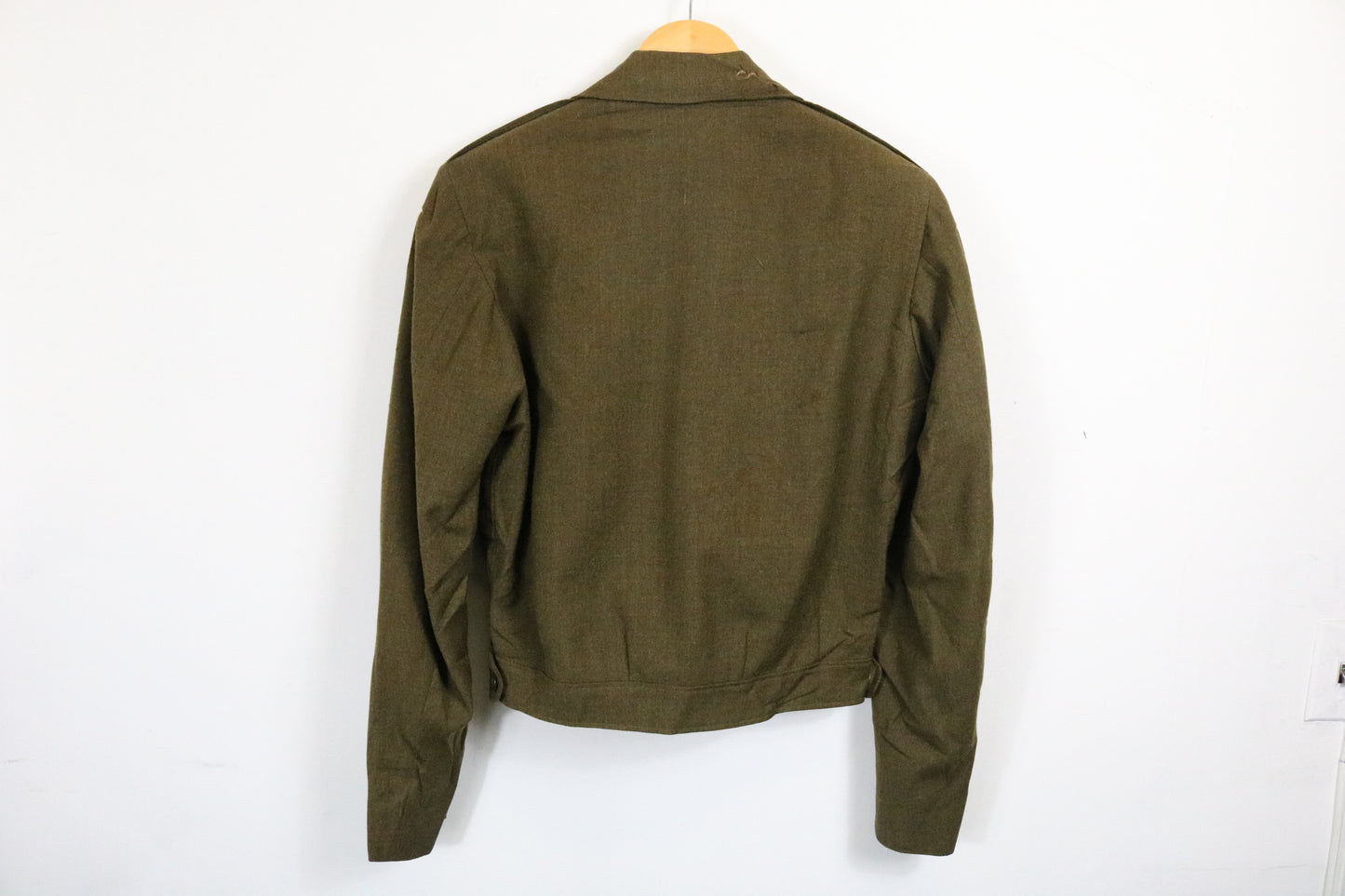 Vintage Military Jacket | 1940s Olive Green Eisenhower Style Wool Outerwear | Classic Short Dress Uniform