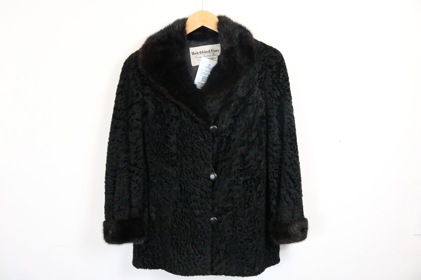 Reichbind Furs Persian Lamb Coat | Vintage 1950s Black Fur Collar Swing Jacket | Elegant Formal Outerwear