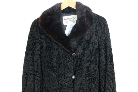 Reichbind Furs Persian Lamb Coat | Vintage 1950s Black Fur Collar Swing Jacket | Elegant Formal Outerwear