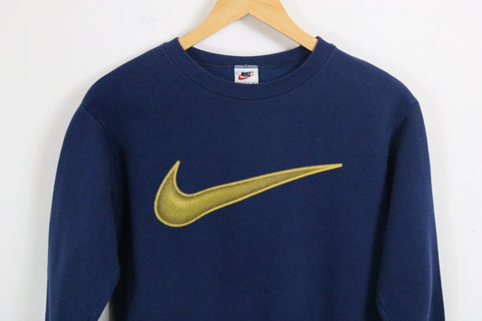 Nike Crewneck Sweatshirt | Vintage 90s Embroidered Gold Swoosh Pullover | Classic Sportswear Top