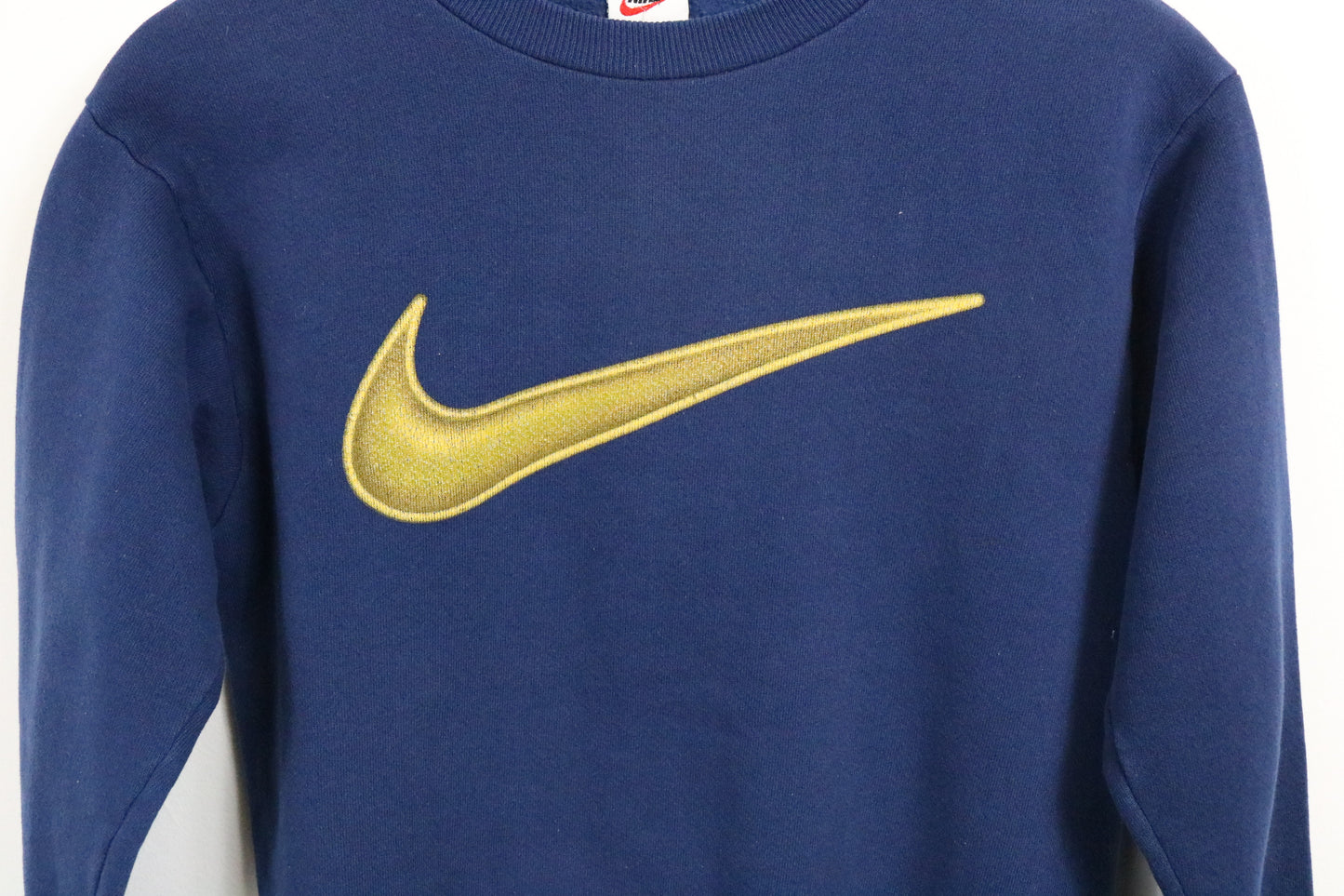 Nike Crewneck Sweatshirt | Vintage 90s Embroidered Gold Swoosh Pullover | Classic Sportswear Top