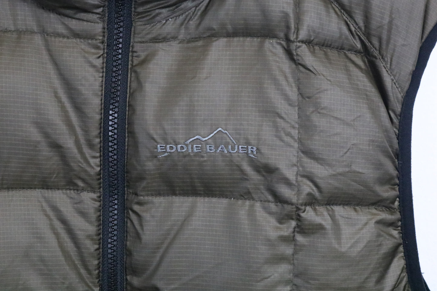 Eddie-Bauer Goose Down Vest | Vintage Olive Green Puffer Outerwear | Insulated Menswear Layer