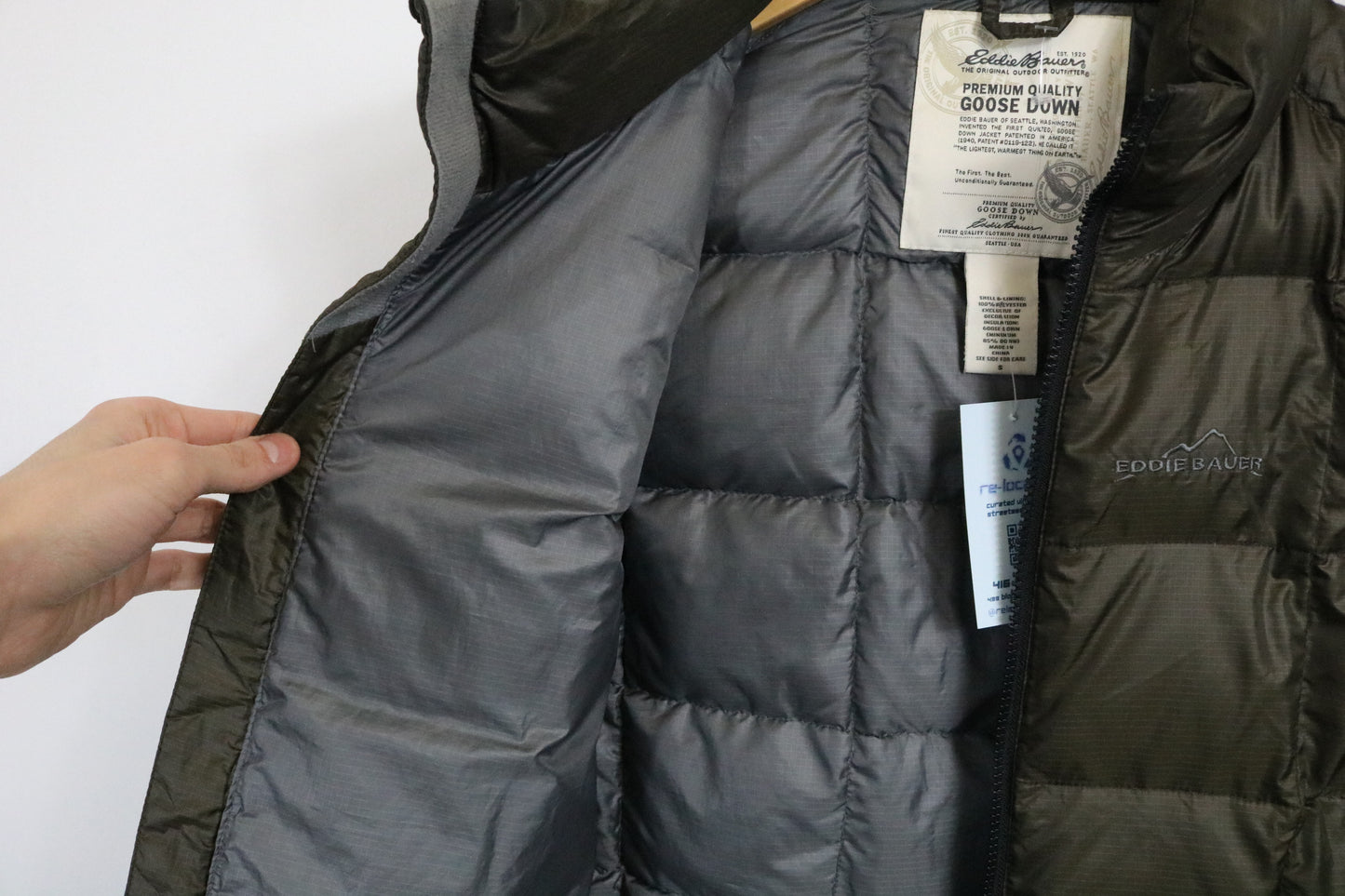 Eddie-Bauer Goose Down Vest | Vintage Olive Green Puffer Outerwear | Insulated Menswear Layer