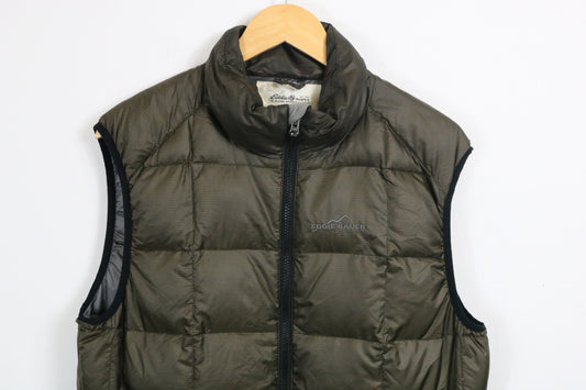 Eddie-Bauer Goose Down Vest | Vintage Olive Green Puffer Outerwear | Insulated Menswear Layer