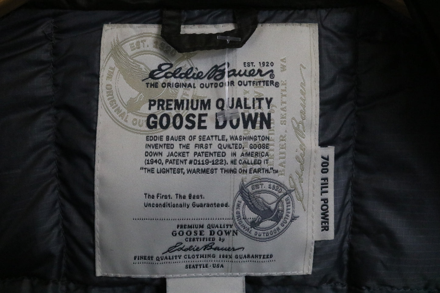 Eddie-Bauer Goose Down Vest | Vintage Olive Green Puffer Outerwear | Insulated Menswear Layer