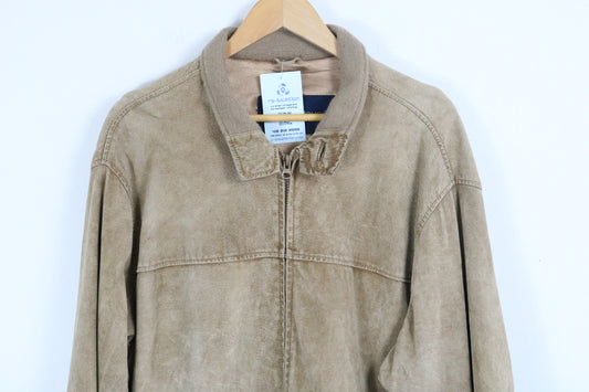 Denver-Hayes Jacket | Vintage Tan Zip-Front Suede Jacket | Ribbed Collar Outerwear