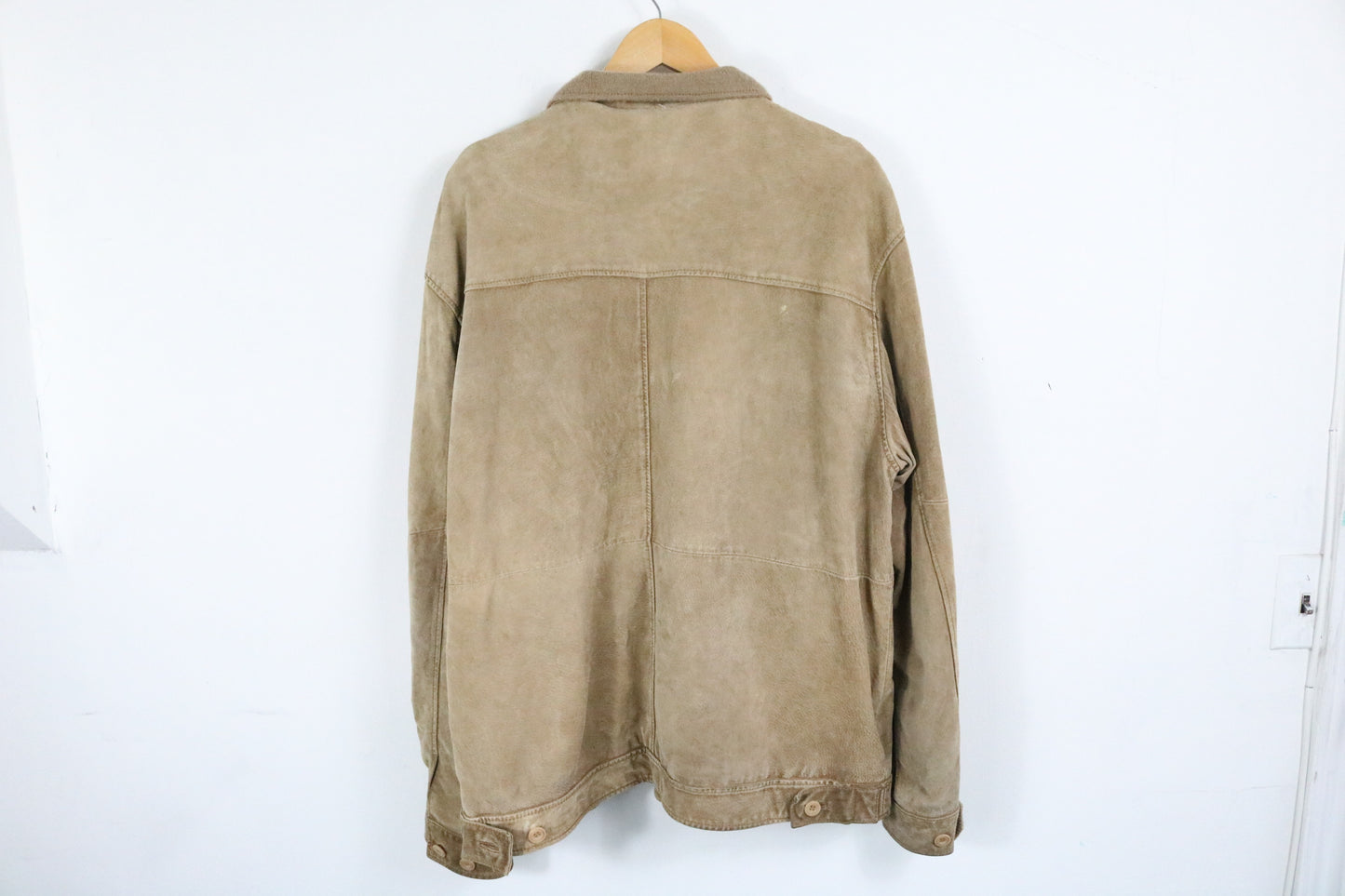 Denver-Hayes Jacket | Vintage Tan Zip-Front Suede Jacket | Ribbed Collar Outerwear