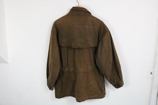The-Australian-Outback Jacket | Vintage Canvas Field Coat With Leather Collar | Plaid Lined Snap And Zip Coat | Outdoor Workwear
