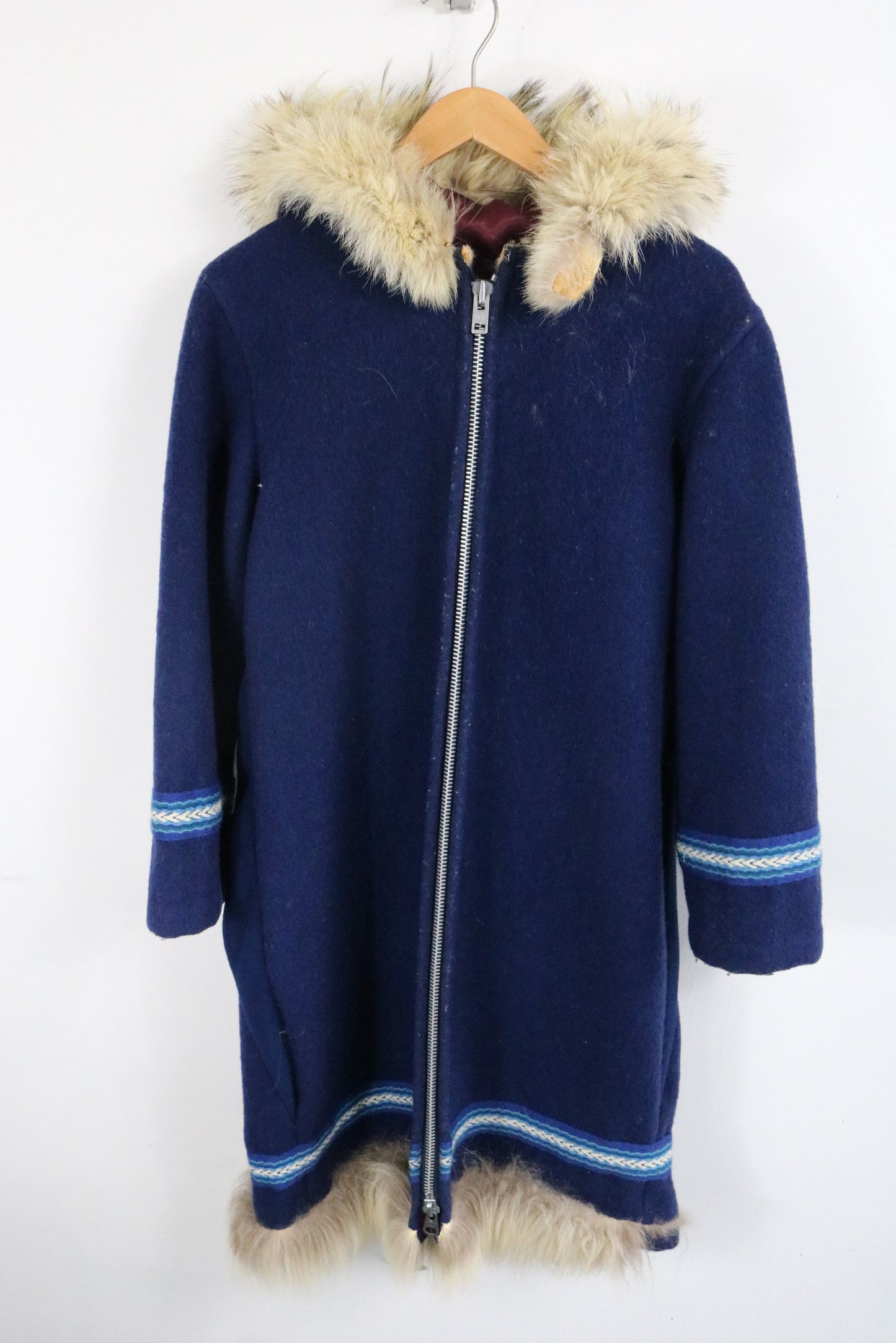 Pangnirtung Sewing Center Coat | Vintage Inuit Fur-Trim Zip-Up Hooded Coat | Winter Outerwear
