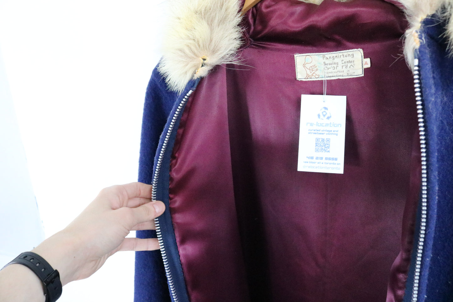 Pangnirtung Sewing Center Coat | Vintage Inuit Fur-Trim Zip-Up Hooded Coat | Winter Outerwear