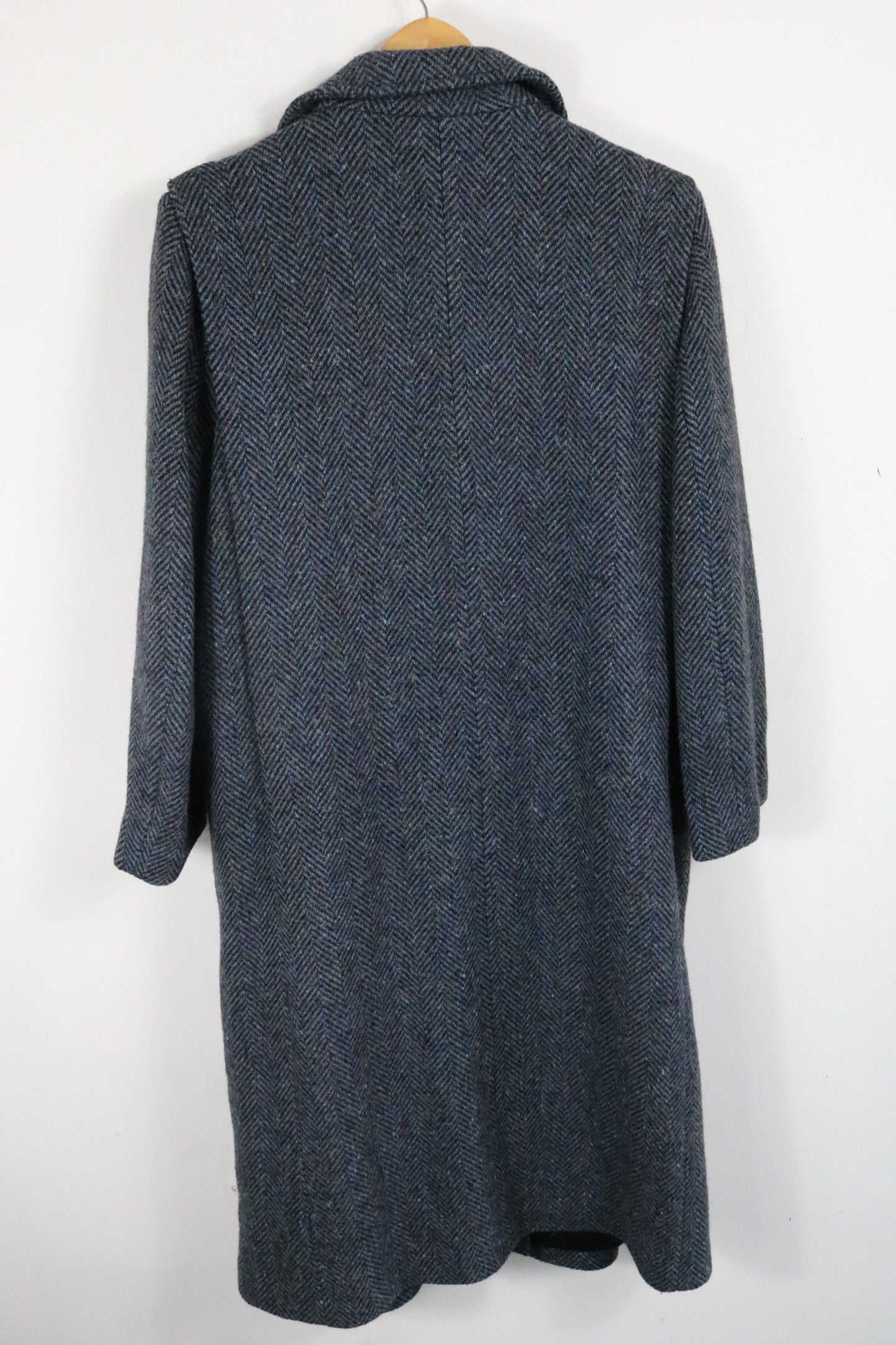 Sears The Fashion Place Herringbone Wool Coat | Vintage 1980s Double-Breasted Overcoat | Classic Grey Long Outerwear