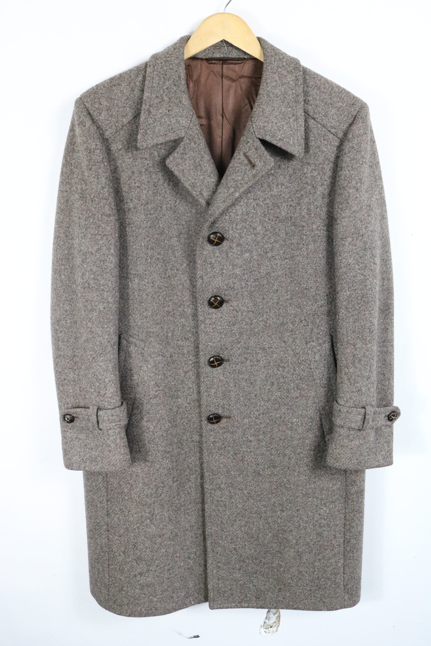 Shipley Wool Overcoat | Vintage Tailored Grey Button-Front Coat | Warm Layering Outerwear