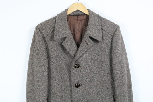 Shipley Wool Overcoat | Vintage Tailored Grey Button-Front Coat | Warm Layering Outerwear