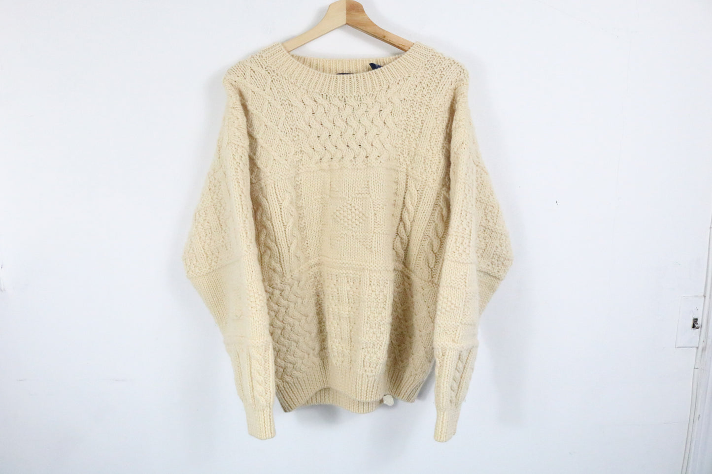 Gap Sweater | Vintage Cable-Knit Patchwork Pullover | Cream Chunky Knit Top