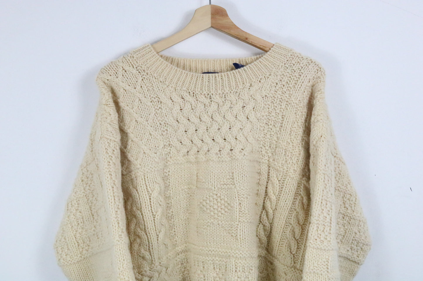 Gap Sweater | Vintage Cable-Knit Patchwork Pullover | Cream Chunky Knit Top