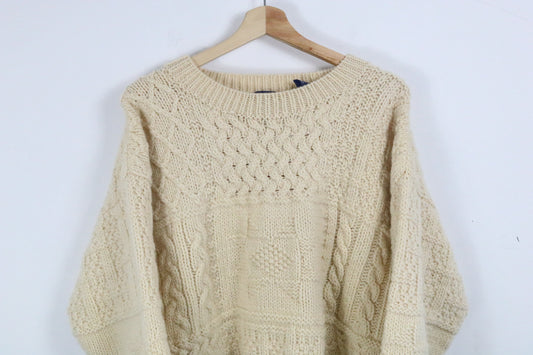 Gap Sweater | Vintage Cable-Knit Patchwork Pullover | Cream Chunky Knit Top