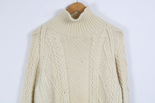 Brooks-Brothers Sweater | Vintage Chunky Cable-Knit Mock-Neck Sweater | Cozy Wool Pullover