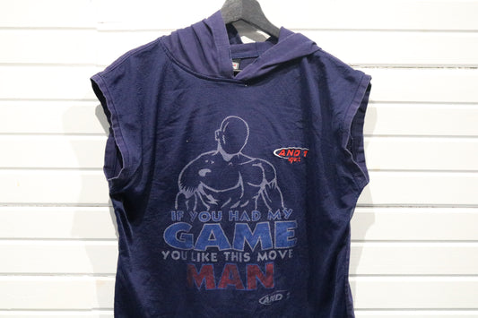 And-1 Sleeveless Hoodie | Vintage Graphic Mesh Hooded Top | Basketball Training Layer