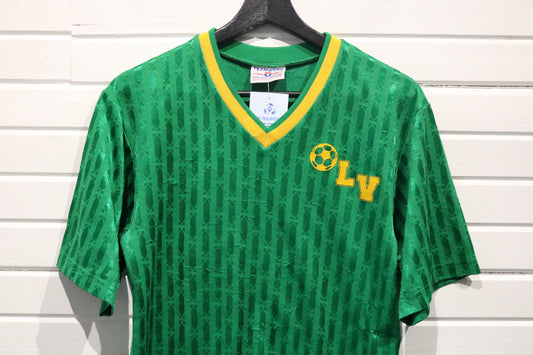 Teamwork Soccer Jersey | Vintage Green V-Neck Lv Patch Shirt | Number 65 Back Graphic