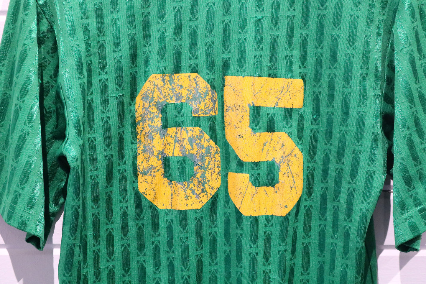 Teamwork Soccer Jersey | Vintage Green V-Neck Lv Patch Shirt | Number 65 Back Graphic
