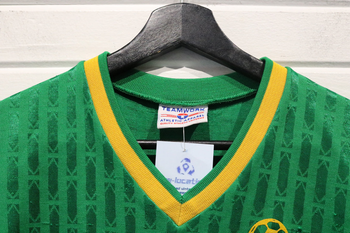 Teamwork Soccer Jersey | Vintage Green V-Neck Lv Patch Shirt | Number 65 Back Graphic