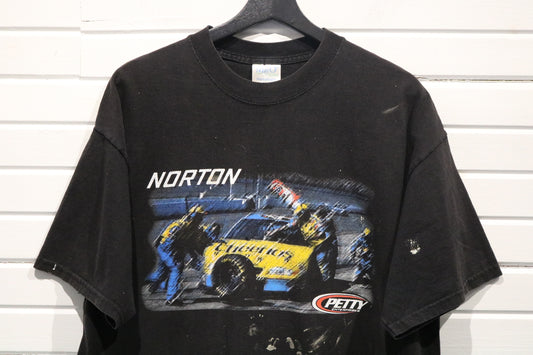 M-O | Vintage 2000s Norton Petty-Enterprises Racing Graphic T-Shirt | Double-Sided Stock Car Tee | Motorsport Fan Shirt