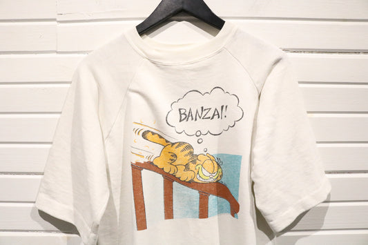 Garfield Sweatshirt | Vintage Cartoon Graphic Raglan Sweatshirt | Short Sleeve Pullover