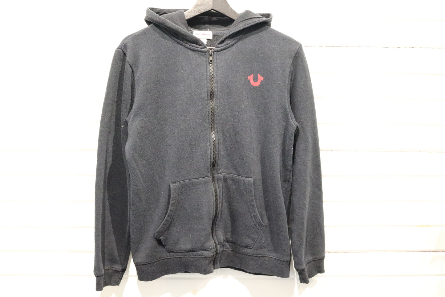 True-Religion Hoodie | Vintage Full-Zip Hooded Sweatshirt | Red Logo Zip-Up Hoodie | Streetwear Layer