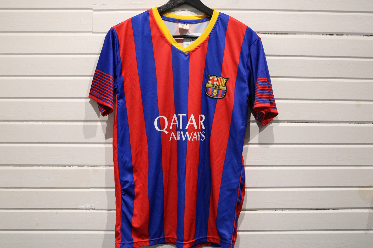 Barcelona Soccer Jersey | Vintage Red-And-Blue Striped V-Neck Shirt | Football Fan Top