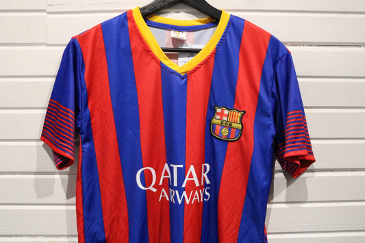 Barcelona Soccer Jersey | Vintage Red-And-Blue Striped V-Neck Shirt | Football Fan Top