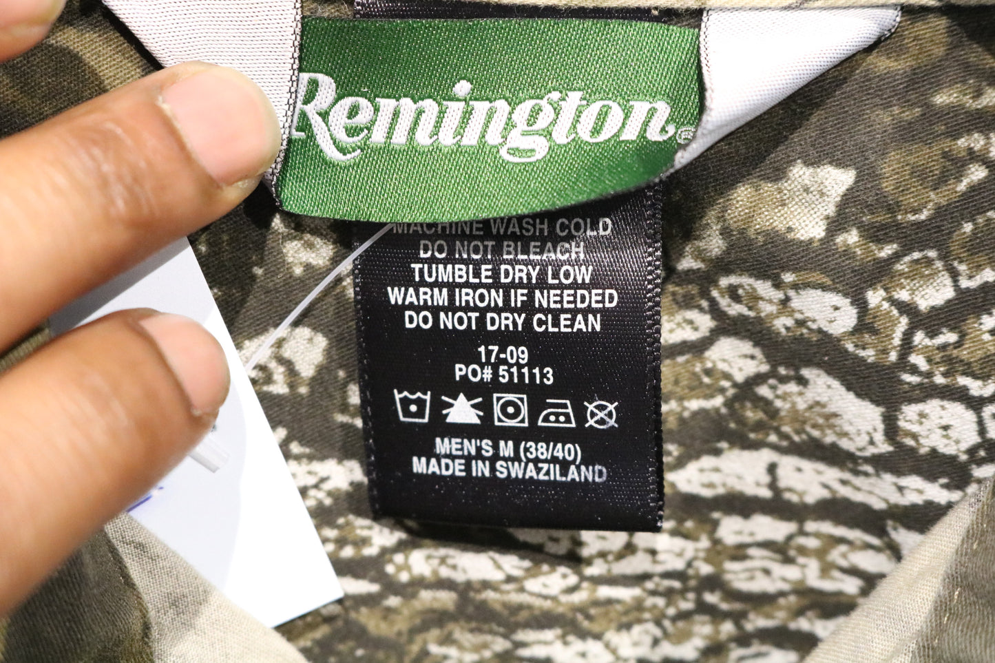 Remington Button-Up Shirt | Vintage Woodland Camouflage Long Sleeve Shirt | Outdoor Hunting Workwear