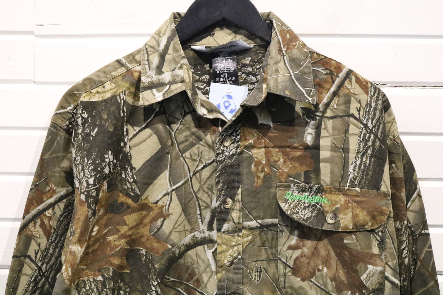 Remington Button-Up Shirt | Vintage Woodland Camouflage Long Sleeve Shirt | Outdoor Hunting Workwear