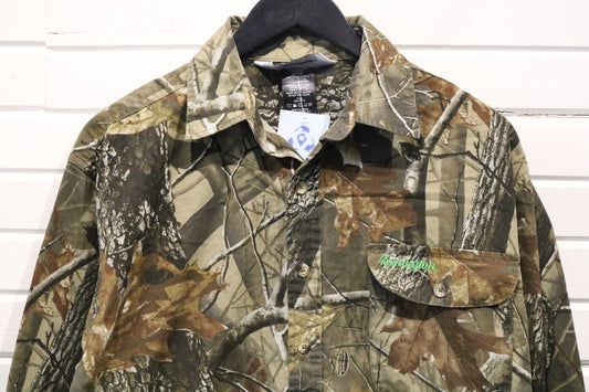 Remington Button-Up Shirt | Vintage Woodland Camouflage Long Sleeve Shirt | Outdoor Hunting Workwear