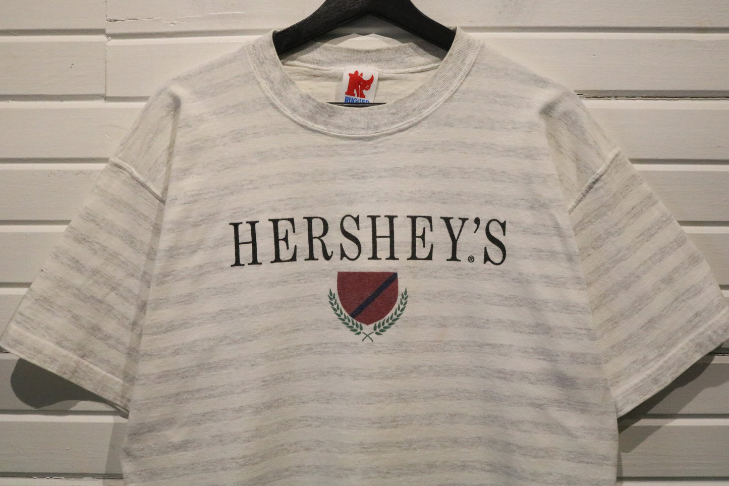 Hershey's T-Shirt | Vintage Heathered Striped Graphic T-Shirt | Chocolate Theme Souvenir Tee