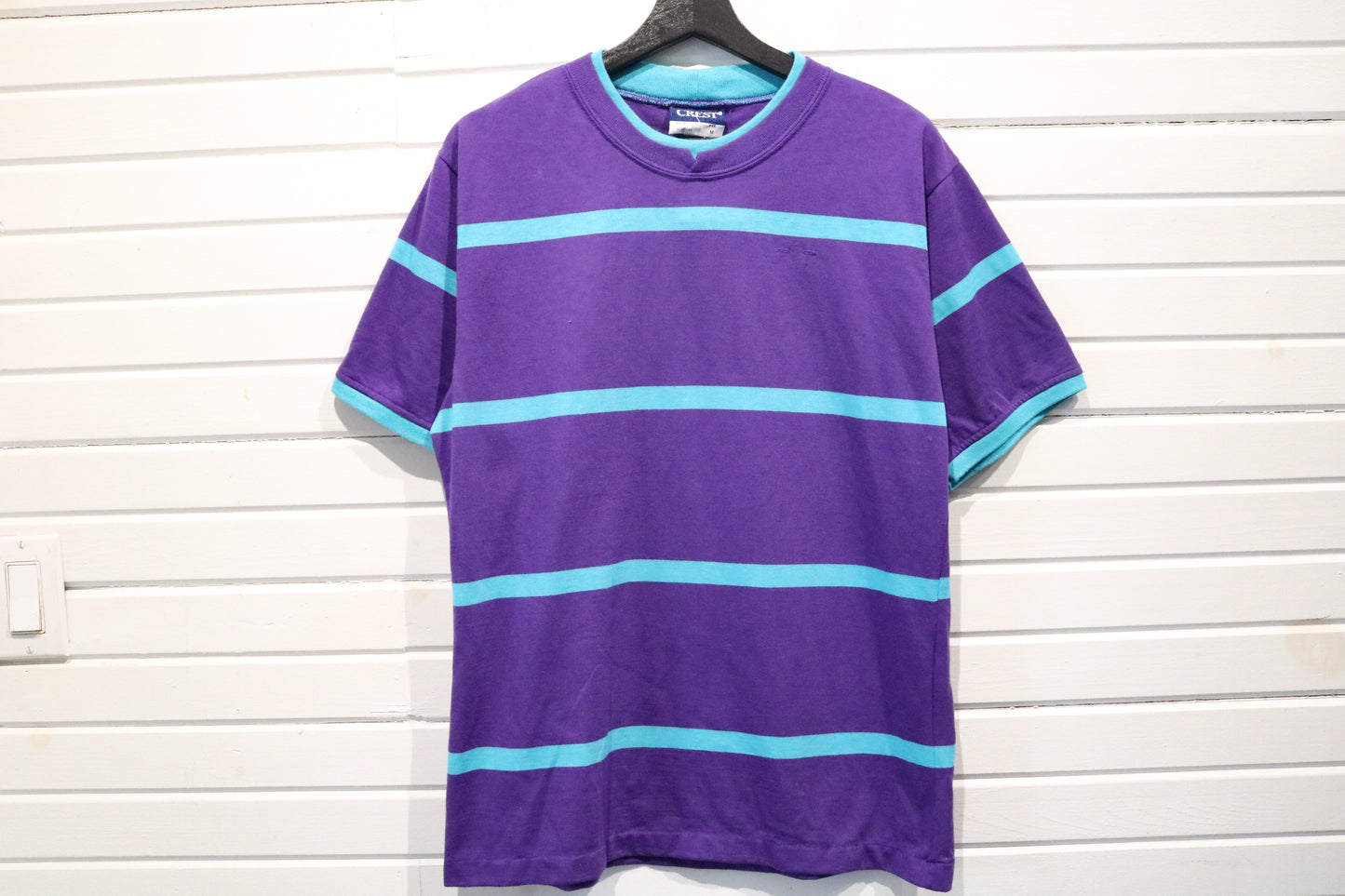 Crest T-Shirt | Vintage Purple Striped Tee | Casual Everyday Top