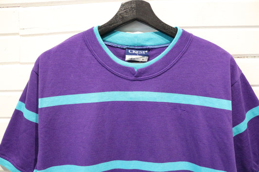 Crest T-Shirt | Vintage Purple Striped Tee | Casual Everyday Top