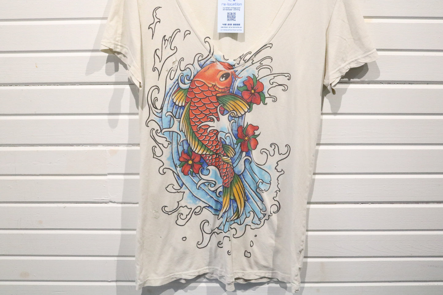 Truly-Madly-Deeply T-Shirt | Vintage 2000s Koi Fish Graphic V-Neck Tee | Tattoo Style Top