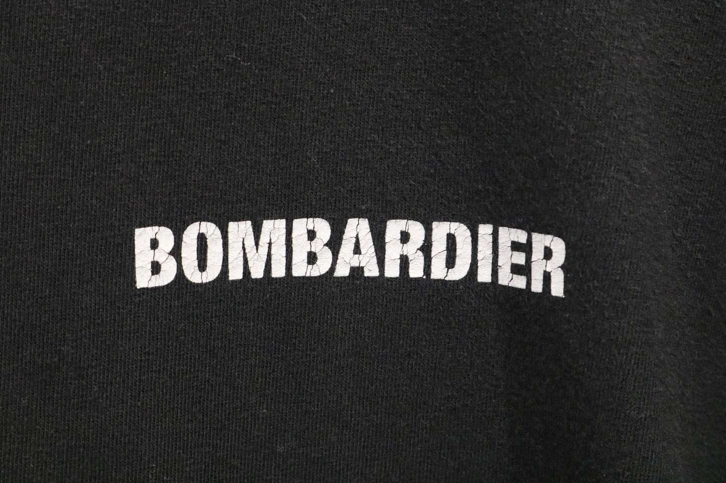 Bombardier T-Shirt | Vintage Black Logo Graphic Tee | Canadian Flag Sleeve Print